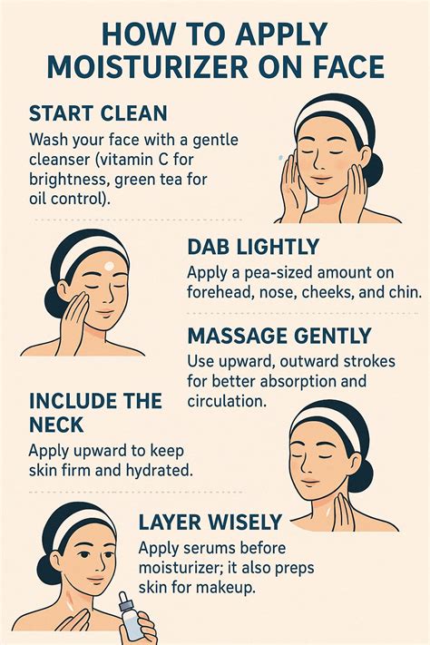 Infographic illustrating the correct steps for applying face moisturizer