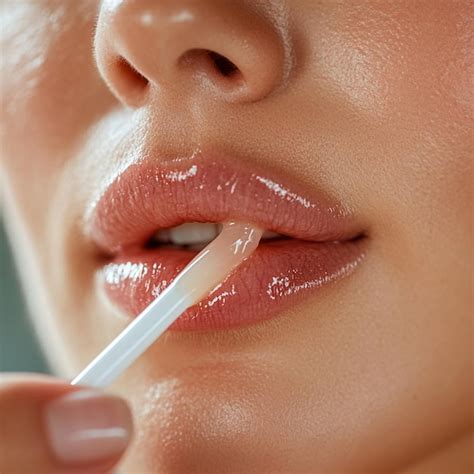 A close-up image of lips being applied with a clear lip balm