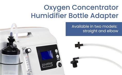Infographic showing how a humidifier bottle attaches to an oxygen concentrator and adds moisture to the oxygen stream.