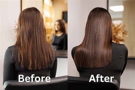 Infographic comparing before and after results of hair botox treatments