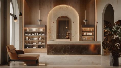 A serene and inviting reception area of a spa, with comfortable seating and soft lighting.