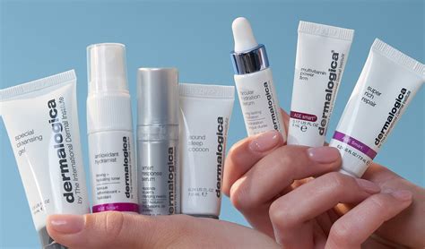 Image showcasing a selection of Dermalogica travel-size products.