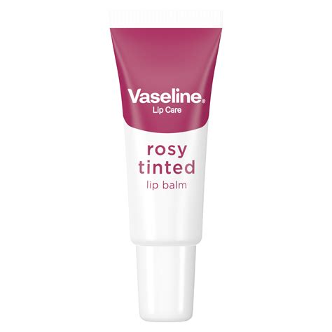 Product packaging of Vaseline Rosy Lip Care 10gm, showing the mini tin and its size.