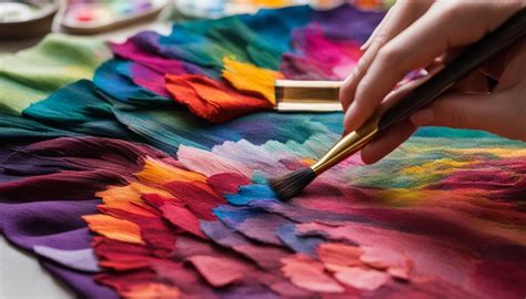 Artist working on a mixed media self-portrait, showing layers of paper, fabric, and paint.