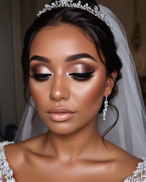 Collage of different bridal makeup looks for dark skin