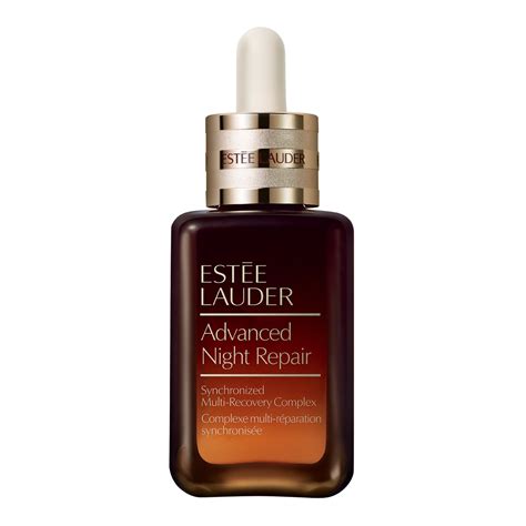 Close-up of Estée Lauder Advanced Night Repair Face Serum bottle and dropper.
