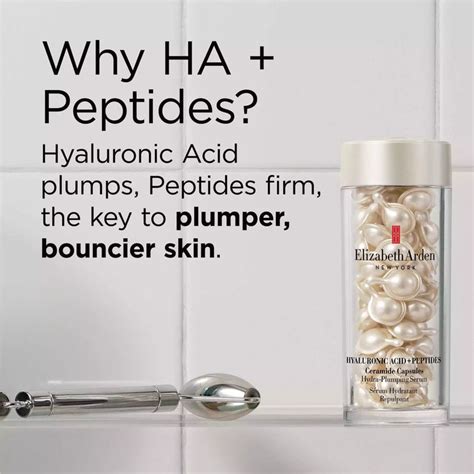 Infographic illustrating the benefits of hyaluronic acid and peptides in skincare.