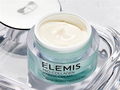 Infographic detailing the key ingredients of Elemis Pro-Collagen Marine Cream and their functions.