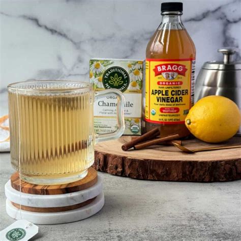 A collage of natural ingredients: coconut oil, apple cider vinegar, oatmeal, chamomile tea bags.