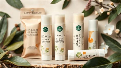 Illustration depicting the lifecycle of an eco-friendly lip balm, from sustainable sourcing to recyclable packaging.