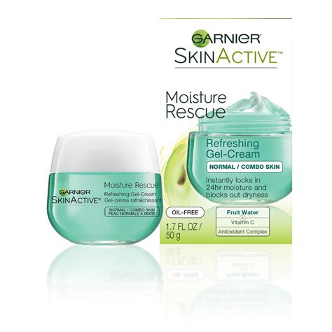 Jar of Garnier SkinActive Moisture Rescue Gel-Cream with a visible green tint.