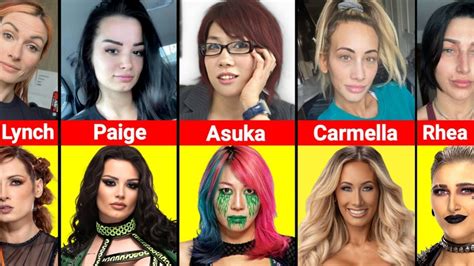 Group photo of WWE female superstars without makeup, showcasing natural appearances.