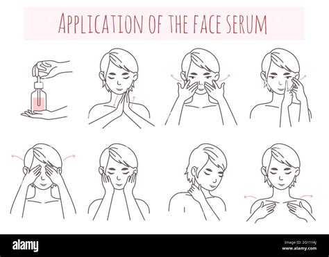 Illustration demonstrating the application of serum to the face and neck