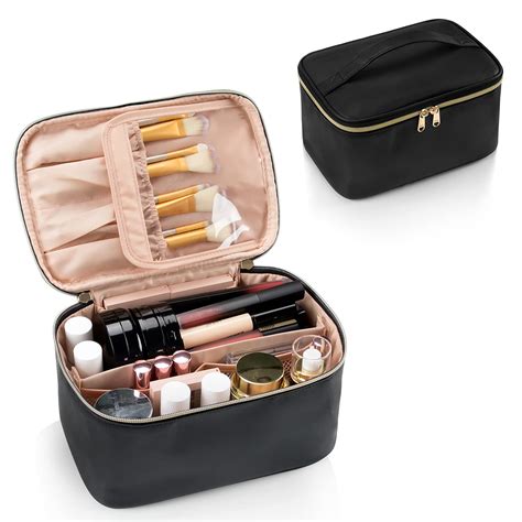 A chic vanity case with internal compartments for makeup.