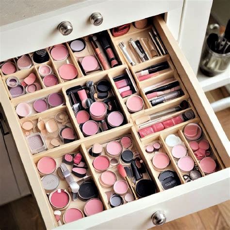 Drawer inserts with multiple compartments for organizing makeup.