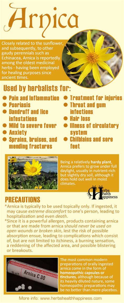 Infographic detailing the different ways arnica oil can be used in skincare and wellness products.