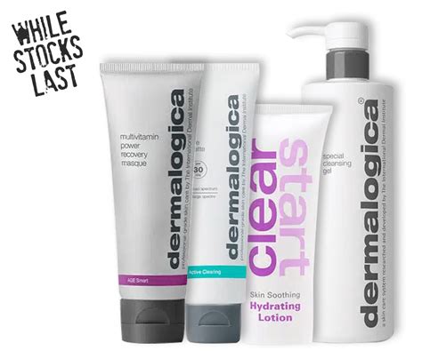 Collage of Dermalogica products that have been offered as gifts with purchase.