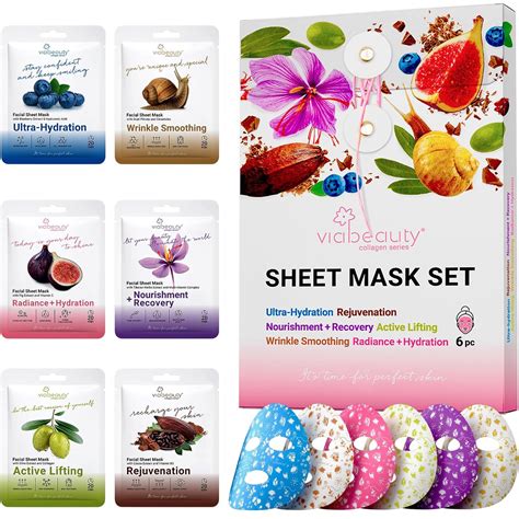 Selection of different types of collagen face masks (sheet, gel, cream)