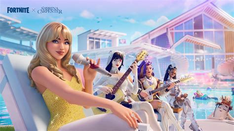Illustration of Sabrina Carpenter's Fortnite skins and emotes
