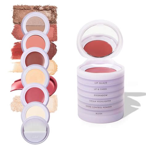Collage of different Subtl Stack makeup products and their stackable design.