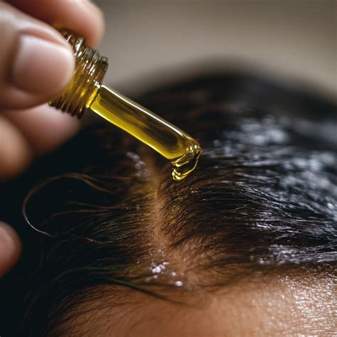 Close-up image of someone massaging rosemary oil into their scalp.
