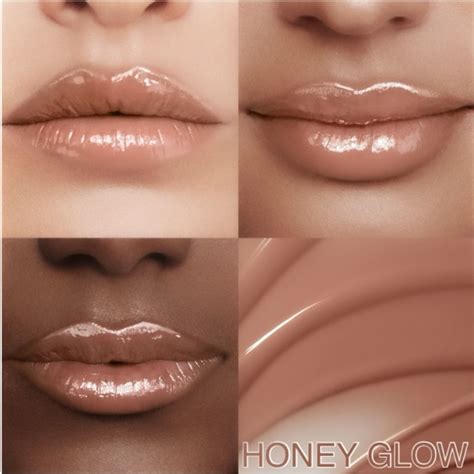 Before and after photos showing the subtle plumping and tinting effect of the MoistureGlow Plumping Lip Serum in Honey Glow.