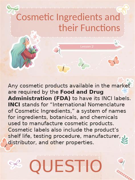 Infographic detailing common cosmetic ingredients and their functions