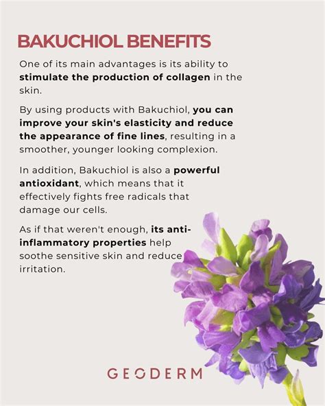 Diagram illustrating the benefits of bakuchiol on skin, including collagen production and fading discoloration.