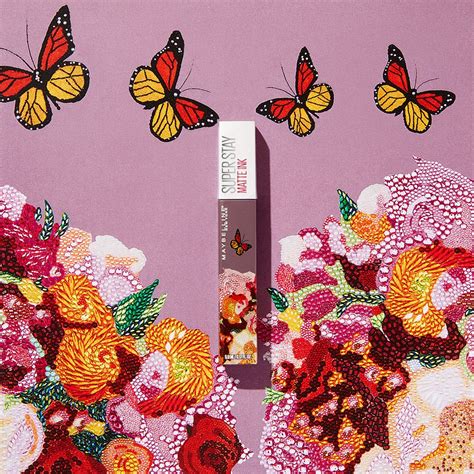 A collage of the limited-edition Maybelline X Ashley Longshore lipstick packaging.