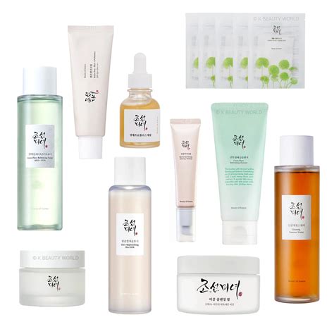 A flat lay of various Beauty of Joseon products, including the sunscreen serum, eye cream, and toner.