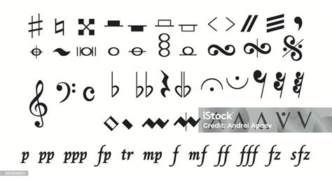 Illustration showing various musical tempo markings and dynamic symbols on a musical staff