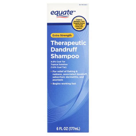 Infographic detailing the steps for using Equate Extra Strength Coal Tar Therapeutic Dandruff Shampoo