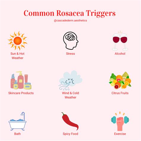 Infographic illustrating common rosacea triggers and symptoms
