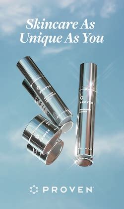 Image showcasing the sleek silver bottles of the PROVEN skincare system.
