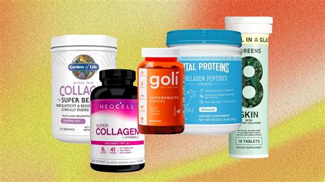 Collage of different collagen supplement forms: powder, capsules, gummies, and liquid drinks