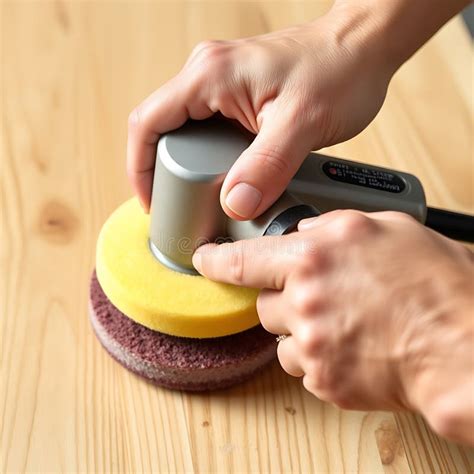 Close-up image of a hand polishing a wood desk with a soft cloth