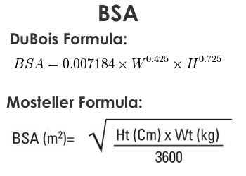 Diagram illustrating the Du Bois formula for BSA calculation