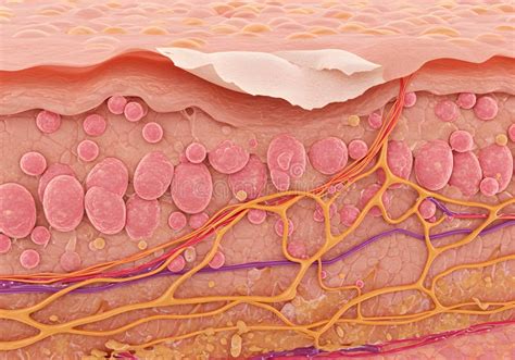 Microscopic view of skin cells, illustrating the effects of antioxidants and collagen synthesis.