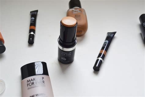 Collage of various Make Up For Ever HD products including foundations, concealers, and powders