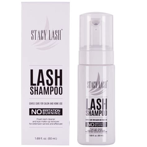 Close-up photo of the Stacy Lash Shampoo and Eyelash Growth Serum bottles, showcasing the packaging and pump dispenser.