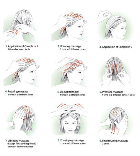 Illustration of scalp massage techniques to improve blood circulation.