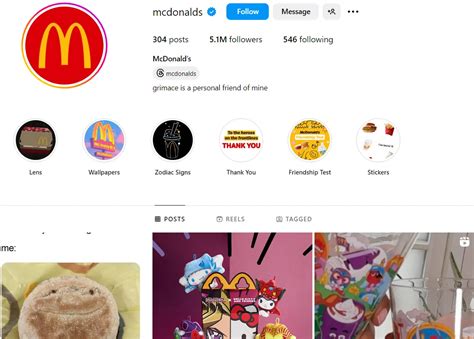 Screenshot of Ronald McDonald's Instagram profile with festive posts