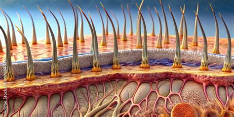 Microscopic view of hair cuticle layers, illustrating how oil can fill gaps.