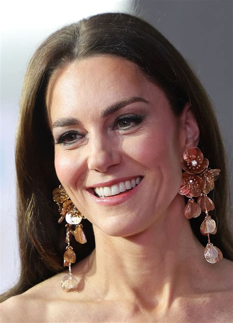 Kate Middleton at the BAFTAs in 2018, with emphasized eyes and defined brows.