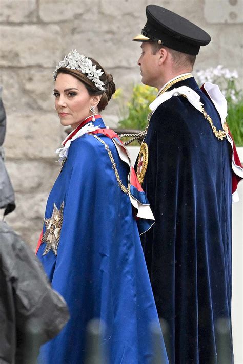 Kate Middleton at the Coronation of King Charles III in May 2023, with a dramatic, full-face makeup look.