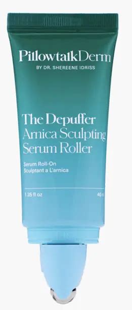 Infographic illustrating the development journey of Pillowtalk Derm's The Depuffer, from the initial concept of jade rollers to the final product incorporating active ingredients.