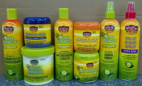 Infographic showcasing the range of African Pride hair products and their intended uses.