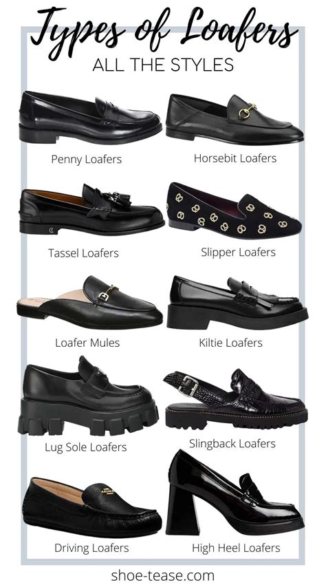 Collage of different loafer styles: penny, tassel, and horsebit.