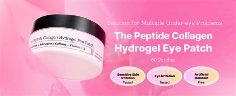 Close-up illustration highlighting caffeine and peptides as key ingredients in eye patches.