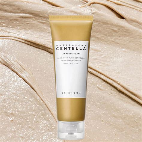 Close-up of the SKIN1004 Madagascar Centella Ampoule Foam texture, highlighting its creamy appearance and subtle lather.